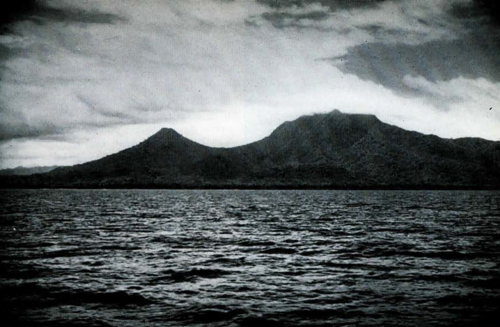 Two mountains viewed from the sea.