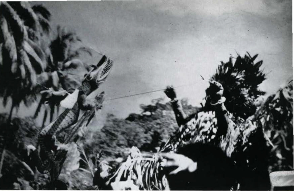 A person in full regalia, using a puppet dragon on a string.