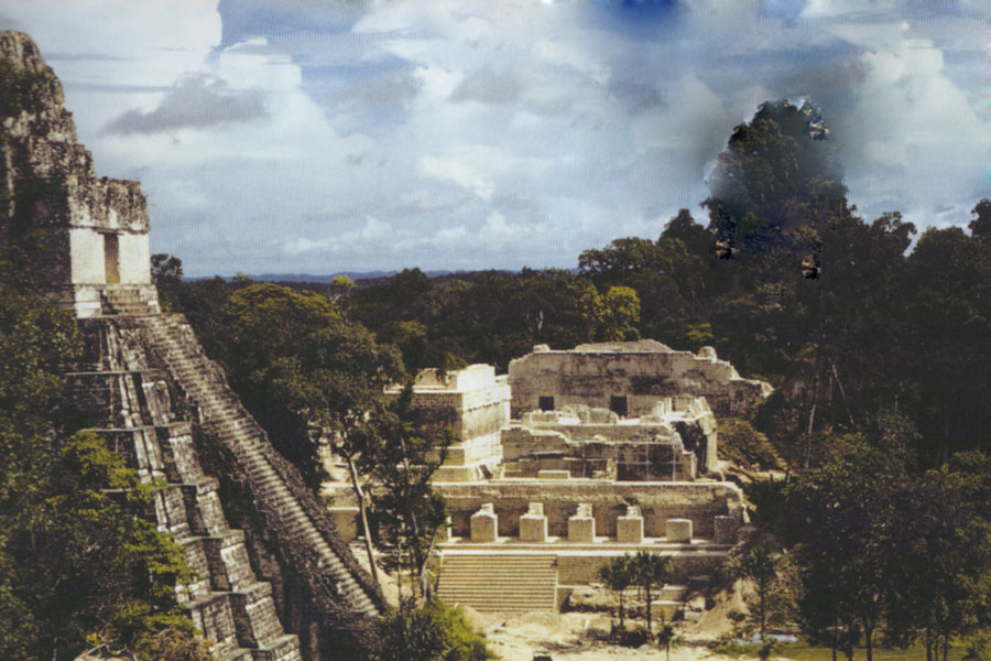 Ruins of Tikal amongst the surrounding jungle.