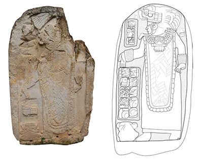 Photo and drawing of stela