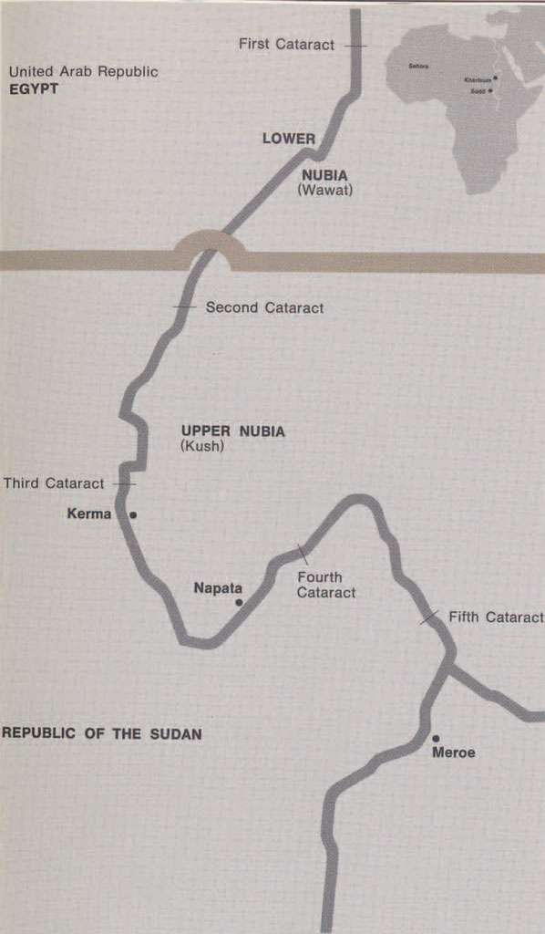 A map of a section of the Nile showing the cataracts in lower Egypt, Nubia, and Sudan.