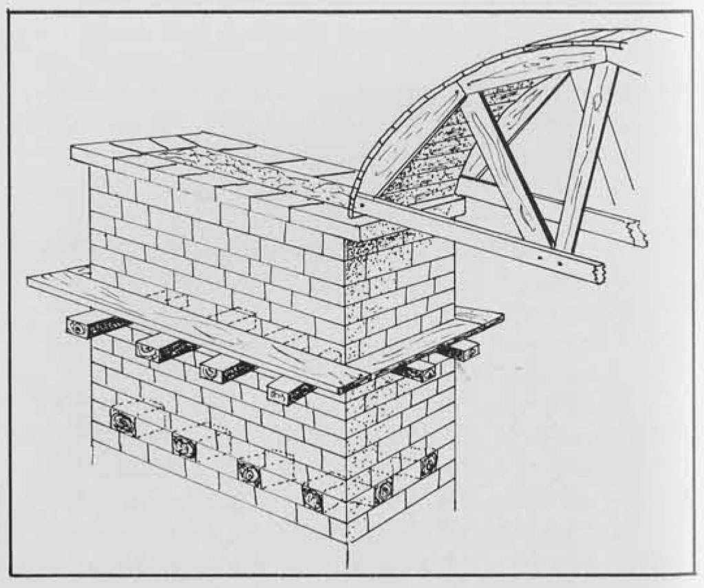 Sketch of a scaffold using planks in the brick.