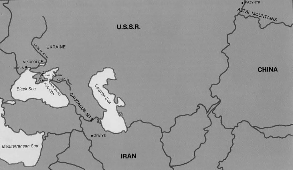 Map of the area around the Caspian Sea.