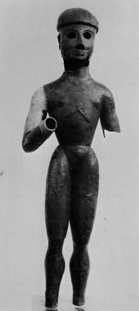Bronze statuette of Apollo, missing right hand and left arm past the elbow, nude.