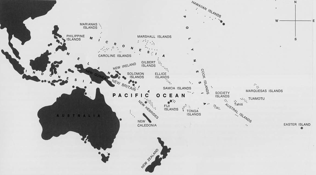 Map of the Pacific Ocean Islands.