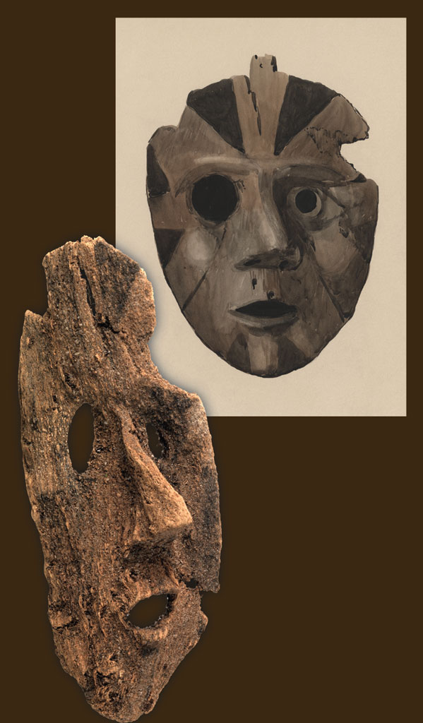 A wooden mask, shrunken.