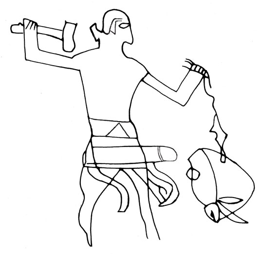 Drawing of a doodle of a man with a hammer, hammering something.