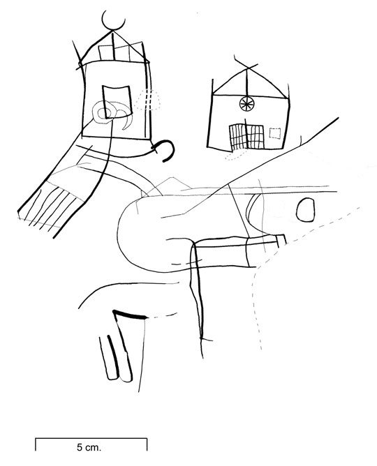 Drawing of a doodle of two houses.