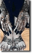 Feet and hands decorated for typical Indian wedding