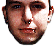 Doug with nose, lip, and tongue piercings, suburban Philadelphia, 1998