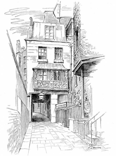 Drawing of Strand Lane looking toward the Strand