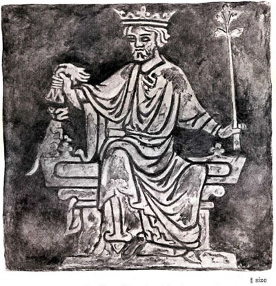 King Henry III sitting and playing with a dog, 2/3 size