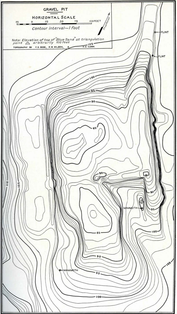 Drawn contour map of a gravel pit
