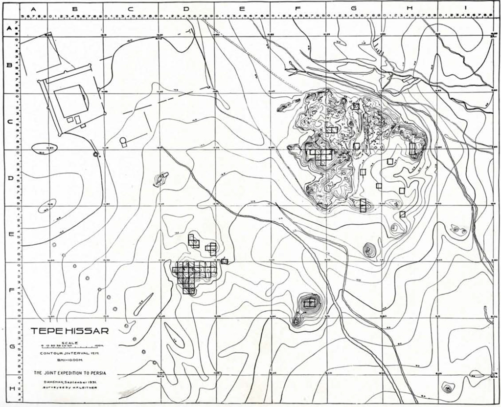 Drawn topographic map of Tepe Hissar
