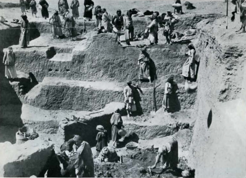 Man people on terraces or steps, excavating