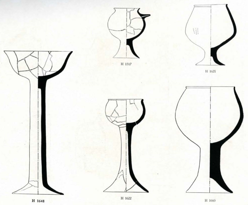 Drawing of exterior and cross section of five goblets