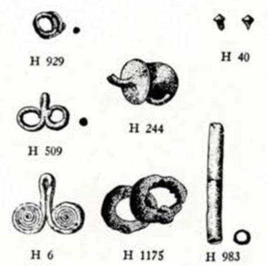 Drawings of several small ornaments, likely earrings