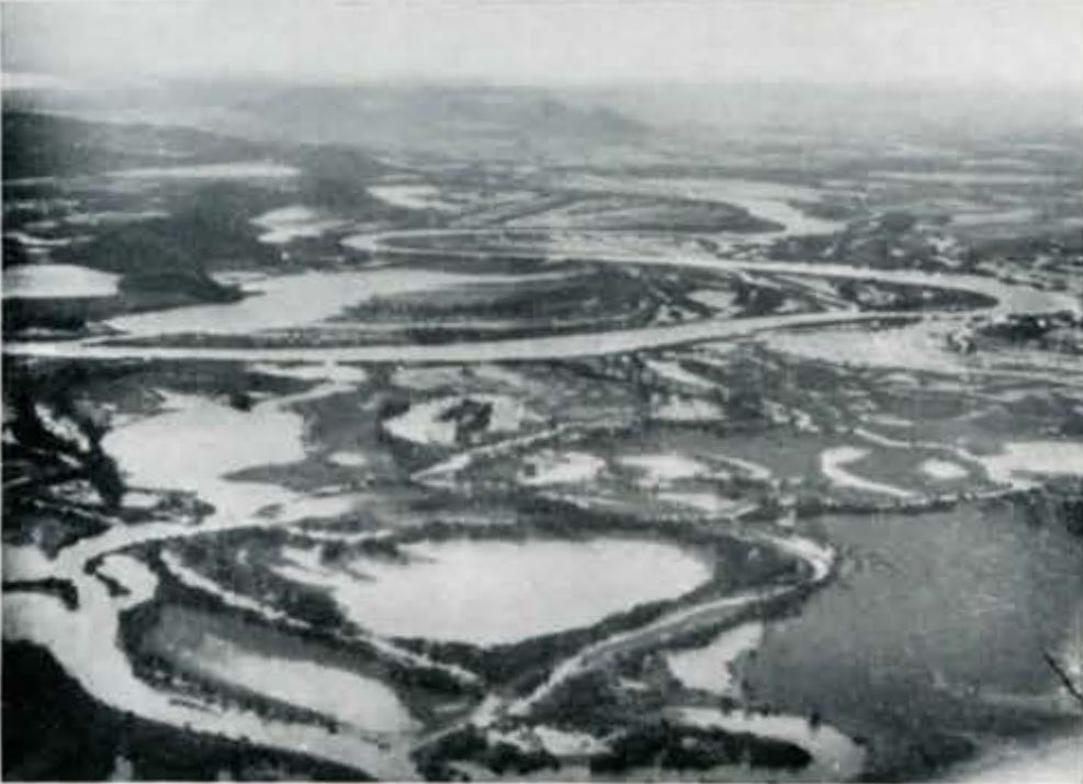 Aerial view of flooded landscape