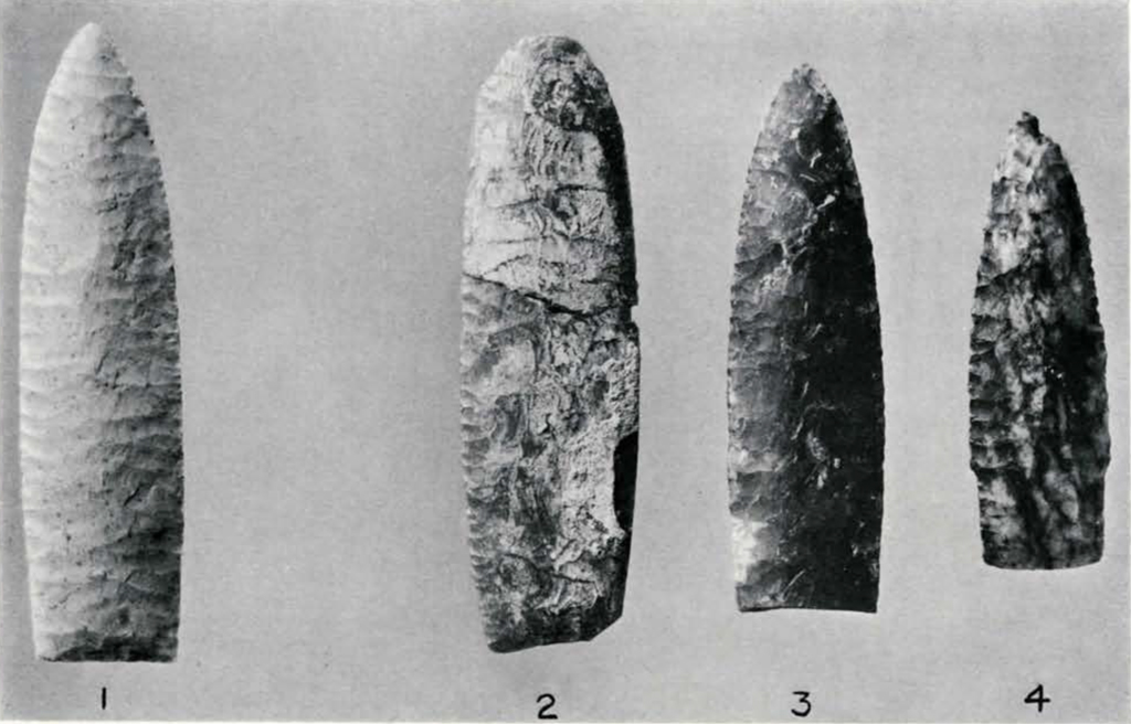 four carved stone blades or spear points