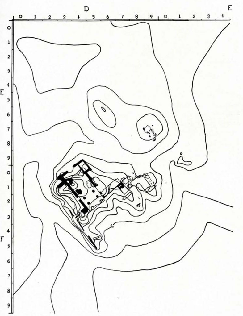 Topographical map drawing of the hill showing the layout of the palace